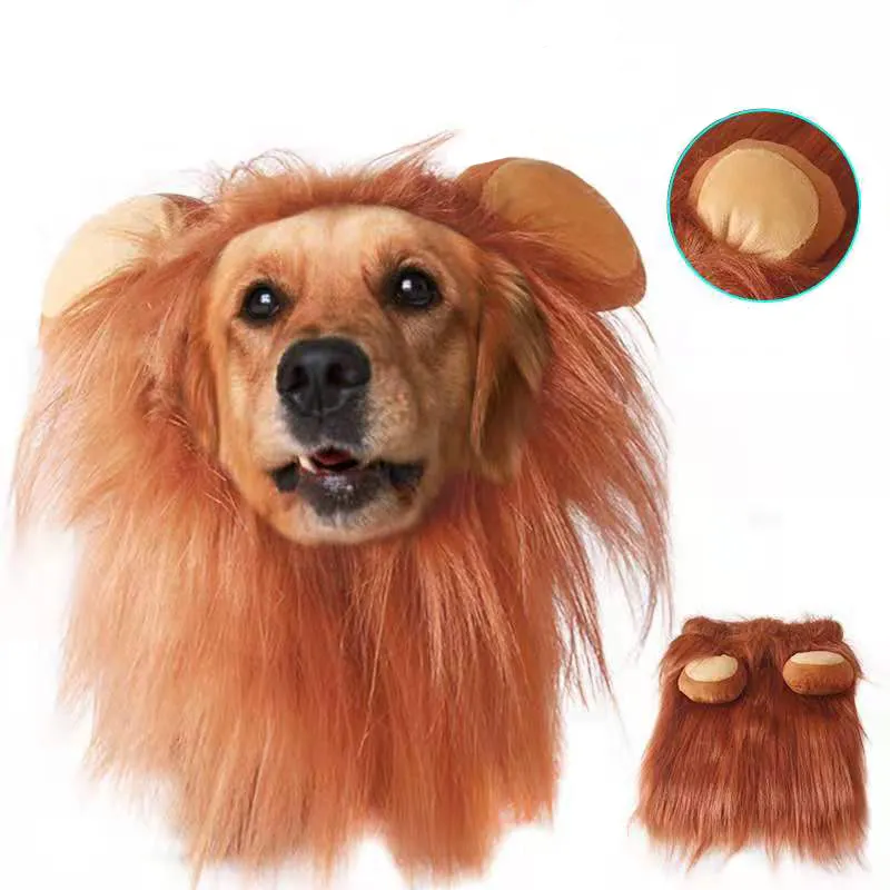 Offre Spéciale Usine Réaliste Et drôle Cheveux Fête Chien Lion Crinière Chapeau Pour chien Costumes