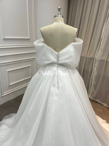 Gaun pengantin putih tanpa bahu dengan rok Tule tipis pita Organza depan silang dan gaun pengantin romantis - Product Image 6