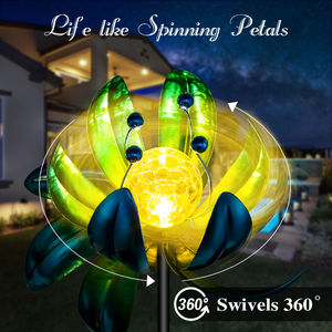 Fiore di loto palo di metallo colorato filatura mulino a vento luce a LED sfera di vetro giardino arredamento vento solare filatore - Product Image 5