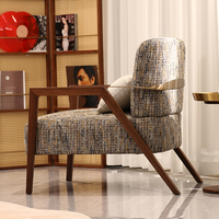 Fauteuil de détente moderne en bois massif, fauteuil d'appoint rembourré, siège inclinable pour salon, hôtel, chambre, bureau