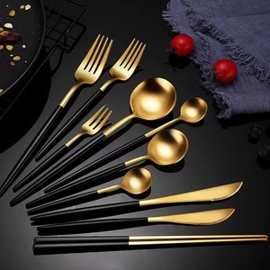 High quality 304 Stainless steel black gold cutlery hotel spoon fork knife gold cutlery, wedding flatware