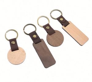 WSY896 Wholesale Wood Laser Blanks <b>Key</b> Ring Custom <b>Leather</b> Wood <b>Key</b> <b>Chain</b> DIY Wooden Keychain for Business Gift - Product Image 1
