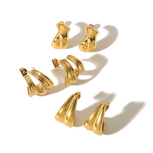 Pendientes Geométricos Tipo Huggie, Chapados en Oro de 18K, Acero Inoxidable, Forma de C, Joyería de Moda para Mujer, para Fiestas y Eventos - Product Image 4