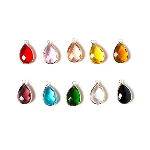 Wholesale Droplet Glass Colorful Crystal Charm Metal Border Pendant Diy Bracelet Necklace Jewelry Production