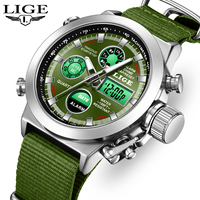 Montre numérique à quartz Lige 89228, nouvelle collection, double affichage, bracelet en nylon, étanche, chronomètre, alarme hebdomadaire, pour homme