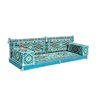 Ensemble de canapé sectionnel carré arabe turquoise à trois places avec ottoman, tapis en tissu, meubles de salon de haute qualité pour l'école