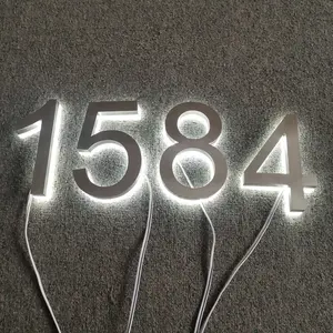 畅销酒店房间编号3d银拉丝背光标志光定制金属标志