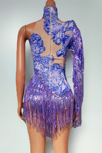 Traje <span class=keywords><strong>de</strong></span> actuación <span class=keywords><strong>de</strong></span> anillo colgante <span class=keywords><strong>de</strong></span> una pieza con borla apretada y sexy <span class=keywords><strong>de</strong></span> cuello alto <span class=keywords><strong>de</strong></span> malla <span class=keywords><strong>de</strong></span> diamante completo <span class=keywords><strong>de</strong></span> una manga - Product Image 3