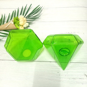 Diamond Shaped <b>Storage</b> Jar Transparent Green Plastic <b>Lid</b> For Candy Or Condiments Rectangle Shape <b>With</b> Cover - Product Image 3