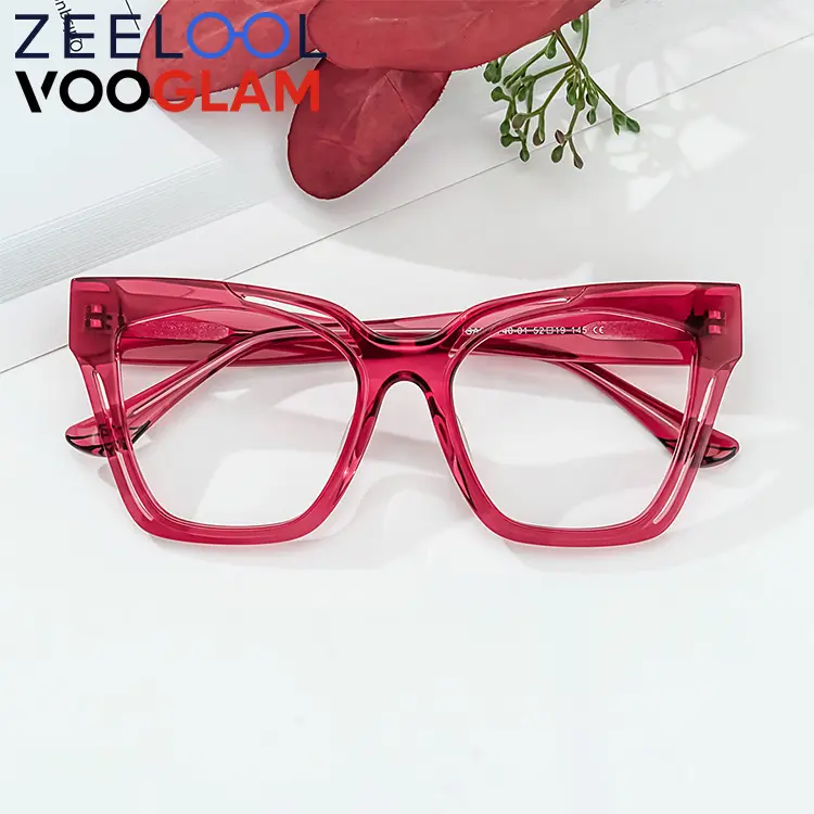 Zeelool Vooglam Brand lady stylish stock Wholesale Acetate Rectangle Glasses red clear black tortoise Optical Eyeglasses Frames