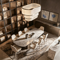 Ensembles de tables à manger rectangulaires de style italien de luxe personnalisables avec dessus en cuir et en marbre pour villas, hôtels, appartements