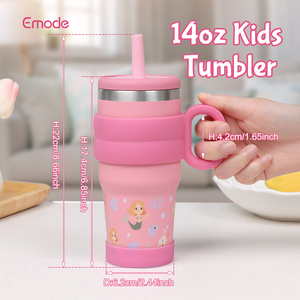 Vaso Térmico Infantil de 14oz, Acero Inoxidable, con Pajita y Asa, para la Escuela, Guardería, Set de Regalo - Product Image 2