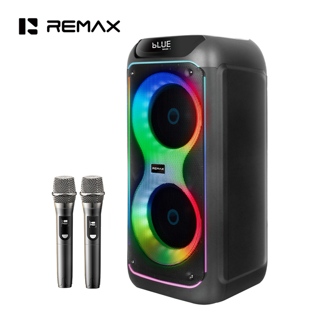 Remax Bluetooth Speaker with 2 Wireless Microphones Big Party Speaker for Adults Kids Karaoke with RGB Lights Support AUX/USB/TF