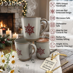 Liquidación de Fábrica: <span class=keywords><strong>Taza</strong></span> de Cerámica Premium con Diseño de Copo de Nieve Navideño y Esmalte Rústico de Dos Tonos - Product Image 2