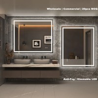 Espejo de Baño Moderno con Antivaho, Espejo LED Inteligente Plateado de 5MM, Montado en la Pared, para Proyectos Hoteleros