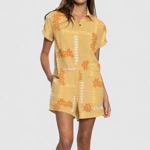 Romper Bohemio con Botones y Estampado Personalizado OEM, Romper de Lino y Algodón de Alta Calidad - Product Image 1