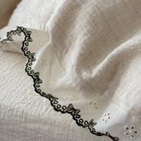 Parure de lit en mélange coton-lin, certifiée Oeko-Tex, jacquard subtil, garniture en dentelle délicate, style Wabi-Sabi, vente en gros