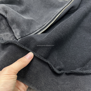 Sweat à capuche surdimensionné en coton French Terry brodé sur mesure avec double fermeture éclair, effet délavé et vieilli pour homme - Product Image 5