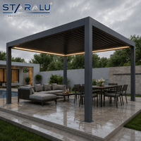 Pérgola Moderna Motorizada con Persianas, Puertas de Vidrio Templado y Techo Retráctil de Aluminio para Jardín, Terraza o Espacio de Villa