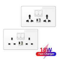 Prise murale LED standard britannique avec interrupteur double sens, charge rapide 18W, prise universelle double 3 broches, prise USB Type-C en verre, couleur blanche