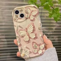 Coque de téléphone motif papillon peint à l'huile pour iPhone 16 15 17 Pro Max 14 13 12, motif crème, coque arrière Funda