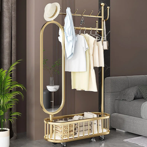 Porte-manteau sur pied en fer moderne épaissi avec miroir de toilette rotatif mobile pour chambre à coucher - Product Image 5