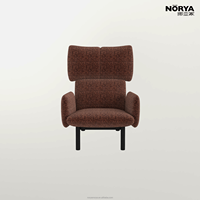 Fauteuil lounge NORYA moderne rembourré rouge-brun à dossier haut avec coussin et accoudoirs rembourrés pour salon, meubles en bois