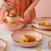 Service de table de luxe en porcelaine rose Phnom Penh, 18 pièces, pour 4 personnes, en céramique