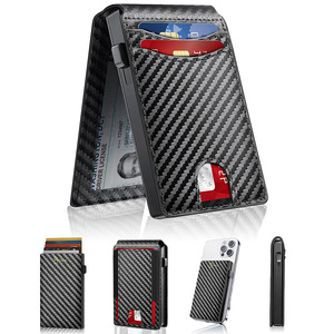Men's Carbon Fiber <b>Wallet</b> With <b>RFID</b> <b>Blocking</b> Magnetic Card Holder Flip Top Genuine Leather Everyday Use - Product Image 1