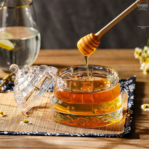 Tarro de miel con tapa y cuchara, 8.2 oz, de cristal transparente, hecho a mano, de vidrio pesado, recipiente para miel, mermelada y gelatina. - Product Image 3
