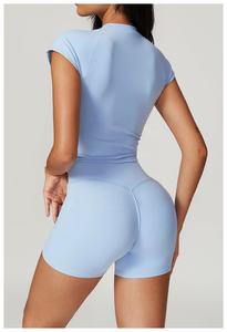 Women's Solid 2-Piece <b>Yoga</b> Set Elastic Waist Quick Dry Breathable Four-Way Stretch <b>T</b>-<b>Shirt</b> & Biker Shorts Short Sleeves for Gym - Product Image 3