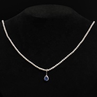 Collier en or massif 14 carats, perle d'eau douce naturelle de 3 mm, pendentif en topaze bleue suisse de 5*7 mm, halo de diamants naturels, bijoux fins