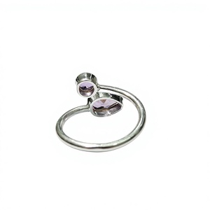 Amethyst Gemstone 925 Sterling Silver Rhodium Bar Setting <b>Adjustable</b> <b>Ring</b> Anti-Tarnish Unisex Religious Jewelry for Anniversary - Product Image 4