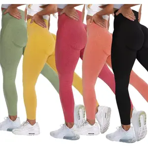 2024 Legging Yoga ketat untuk wanita, celana legging Yoga elastis untuk olahraga dan Yoga, celana leging pinggang tinggi dengan Kerut kompresi elastis untuk wanita