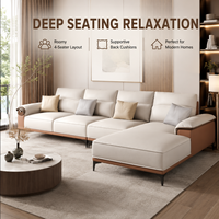 Sofá Seccional en Forma de L de Dos Tonos Crema con Chaise Longue y Detalles Dorados para Sala de Estar, Hotel, Apartamento, Salón