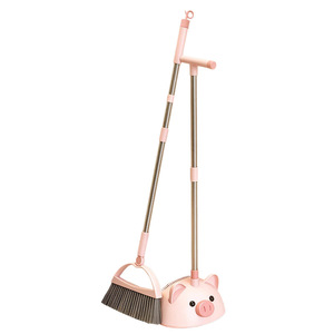 Cute Pig Broom And Dustpan Set Cartoon Style Aluminum Handle Plastic Dustpan <b>Small</b> Size Household Cleaning <b>Tool</b> - Product Image 3