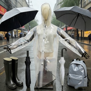 Imperméable élégant transparent avec bordure noire - <span class=keywords><strong>Poncho</strong></span> léger et imperméable en EVA pour la randonnée, les voyages et l'usage quotidien - Product Image 1