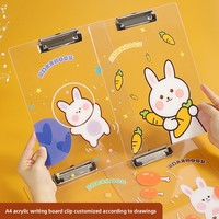 Porte-documents A4 transparent avec plateau rigide, bloc-notes pour étudiants, design lapin de dessin animé, pour le rangement de documents et de feuilles de test, modèle Q46 personnalisé