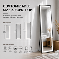 Miroir de salle de bain LED rectangulaire intelligent personnalisable avec éclairage frontal, commande tactile, anti-buée, Bluetooth, pour maquillage