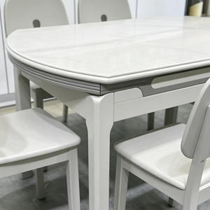 Ensemble de table à manger ovale extensible moderne, plateau en pierre frittée, pieds en plastique durables, capacité de 4 personnes, design minimaliste, salle à manger - Product Image 4