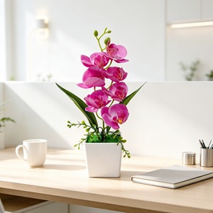 Plante d'orchidée Phalaenopsis artificielle dans un pot carré de 30 cm, légère, décoration pour la maison et les mariages - Product Image 3