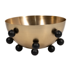 Ciotola Decorativa Rotonda in Metallo con Sfere Nere e Finitura Dorata, Centrotavola per Arredamento Casa - Product Image 1