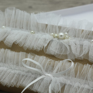 Jarretière de mariée ornée de perles blanches/roses pour la décoration de la jambe - Product Image 2