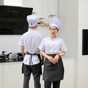 Veste de chef en gros à manches courtes, blanche avec bordure noire, facile à nettoyer, anti-graisse, uniforme pour la cuisine, la restauration et le service alimentaire - Product Image 2