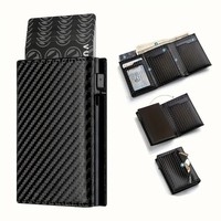 Dompet Kulit Asli Lipat Otomatis dengan Logo Kustom, Dompet Tipis Portefeuille Homme, Tempat Kartu