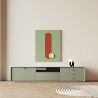 Meuble TV Nordique Rose Vert Jaune avec Table Basse pour Salon, Design Moderne, Meuble de Maison en Bois Massif, Support TV