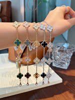 Bracelet trèfle à quatre feuilles en or 18 carats, coquille d'œil de tigre, malachite, bijoux fins, plusieurs couleurs disponibles