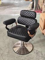 Fauteuil de Barbier Moderne en Cuir PU avec Pompe Hydraulique, Massage, Pivotant à 360 Degrés, Siège Réglable, Repose-Pieds Unique, Usage Commercial