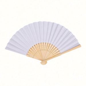 Éventail pliant en bambou sculpté de 7 pouces, style art populaire, avec dentelle blanche, décorations imprimées et peintures, idéal pour les cadeaux de mariage ou l'usage professionnel - Product Image 3