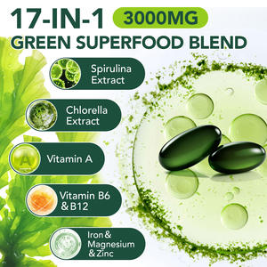 Gélules molles d'extrait de spiruline et de chlorelle OEM 3000mg avec vitamines A, B6, <span class=keywords><strong>B12</strong></span>, fer, magnésium, zinc pour soutenir l'équilibre intestinal - Product Image 2